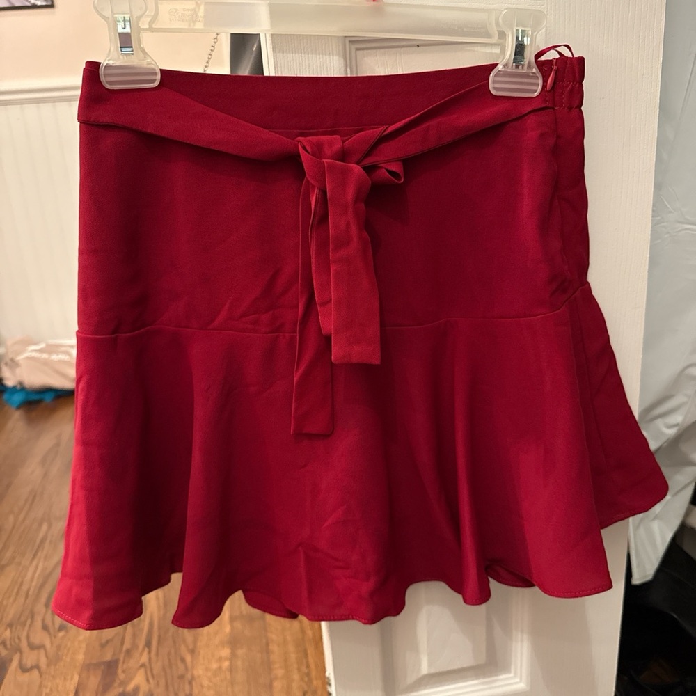 Red Flared Skirt with Tie Waist
